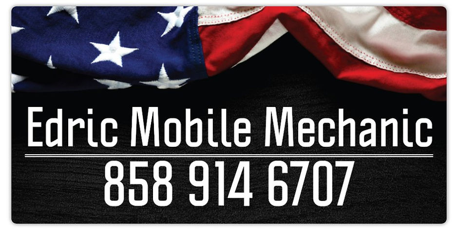 Edric Mobile Mechanic van magnet with an American flag, the business name, and phone number 858 914 6707